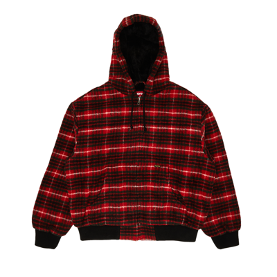 Pre-owned Supreme Plaid Wool Hooded Work Jacket 'red'