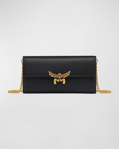 Mcm Laurel Leather Wallet On Chain In Black