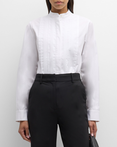 Co Pleated Bib-front Tuxedo Shirt In White