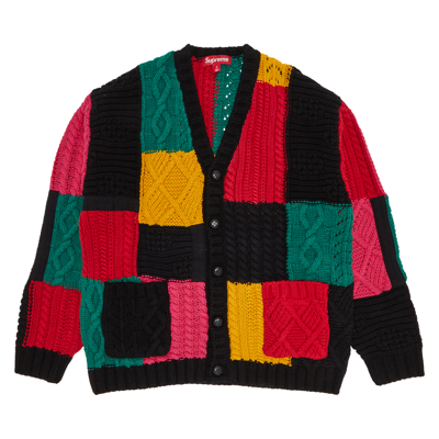 Pre-owned Supreme Patchwork Cable Knit Cardigan 'black'