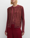 ST JOHN SEQUIN KNIT CREWNECK CARDIGAN WITH RIB BACK AND SLEEVES