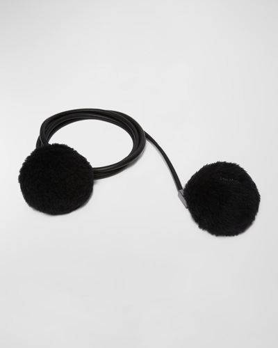 Max Mara Tubular Belt With Pom-pom In Black