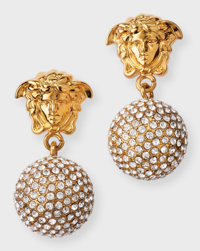 Versace Medusa Strass Drop Earrings In Gold