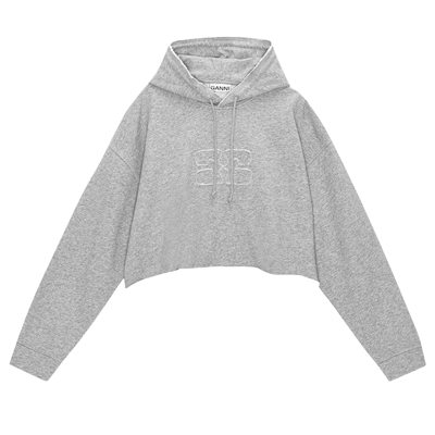 Pre-owned Ganni Isoli Cropped Oversized Hoodie 'melange' In Grey