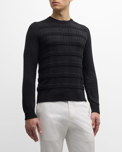 Kiton Men's Cotton-silk Knit Crewneck Sweater In Black