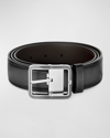 MONTBLANC MEN'S RECTANGLE-BUCKLE GRAINED LEATHER BELT, 35MM