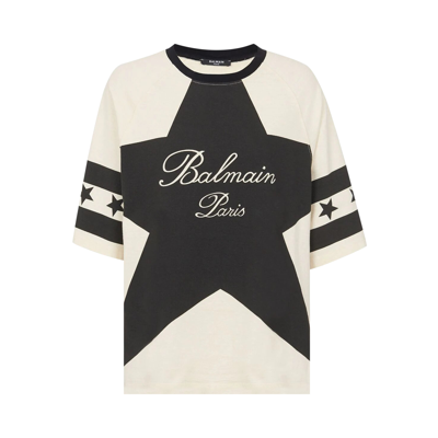 Pre-owned Balmain Signature Stars Bulky T-shirt 'cream/black'