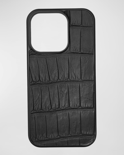 Abas Men's Alligator Phone Case For Iphone 14 Pro In Black