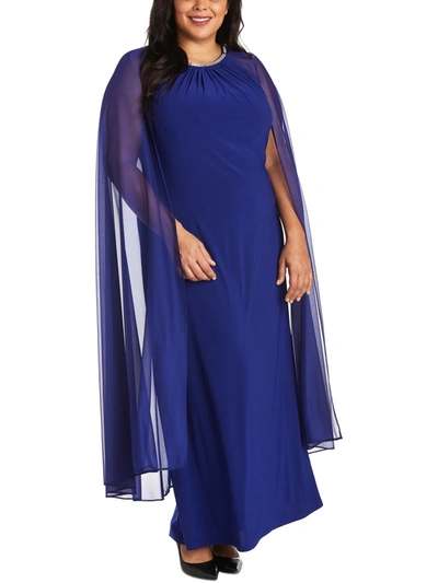 R & M Richards Plus Womens Rhinestone Cape Sleeve Sheath Dress In Blue