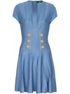 Balmain 6-button Fine-knit Minidress In Blue