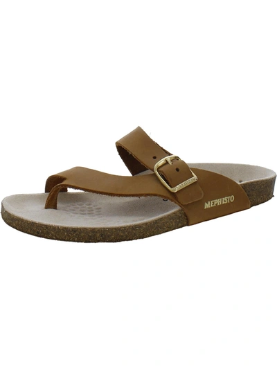 Mephisto Helen Womens Leather Slides Thong Sandals In Brown