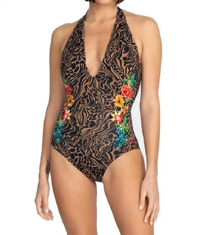 Johnny Was Halter Embroidered Onepiece Swimsuit In Multi In Brown
