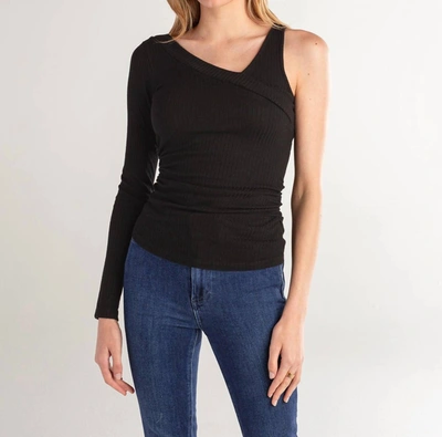 Red Haute Asym Single Sleeve Top In Black