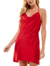 CITY STUDIO JUNIORS WOMENS COWLNECK BACK TIE HALTER DRESS