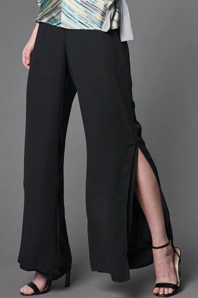 Lola And Sophie Double Georgette High Slit Pant In Black