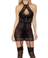 Icollection Halter Chemise In Black In Black