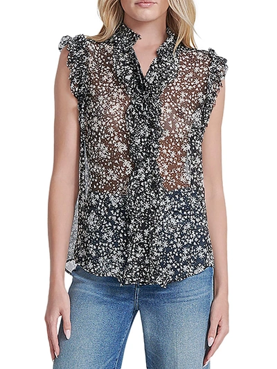 7 For All Mankind Womens Sheer V Neck Button-down Top In Multi