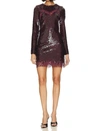 JONATHAN SIMKHAI MAKO LONG SLEEVE MINI DRESS IN MANGOSTEEN