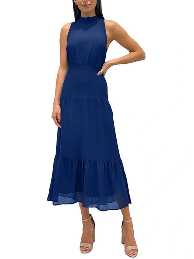 Sam Edelman Women's Mock Neck Tiered-hem Maxi Dress In Navy