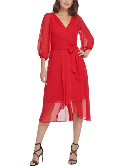 Dkny Womens Faux Wrap Maxi Dress In Red