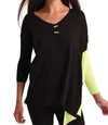 Angel Neon Panel Slit Oversize Tunic In Black/lime In Multi