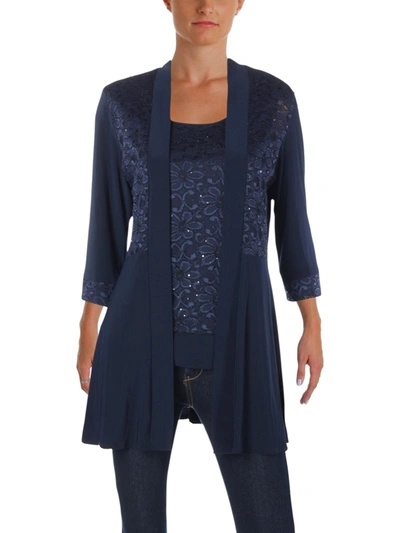R & M Richards Womens Lace 2pc Twinset In Blue