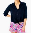 Lilly Pulitzer Sea View Linen Button Down Top In Blue