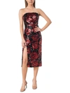 DRESS THE POPULATION WOMENS FLORAL STRAPLESS COCKTAIL AND PARTY DRESS