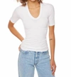 ENZA COSTA HALF SLEEVE U NECK TEE IN WHITE