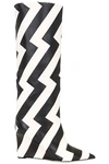 Jimmy Choo Blake 85 Geometric-pattern Leather Wedge Knee-high Boots In White,black
