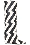 Jimmy Choo Blake 85 Geometric-pattern Leather Wedge Knee-high Boots In Latte & Black