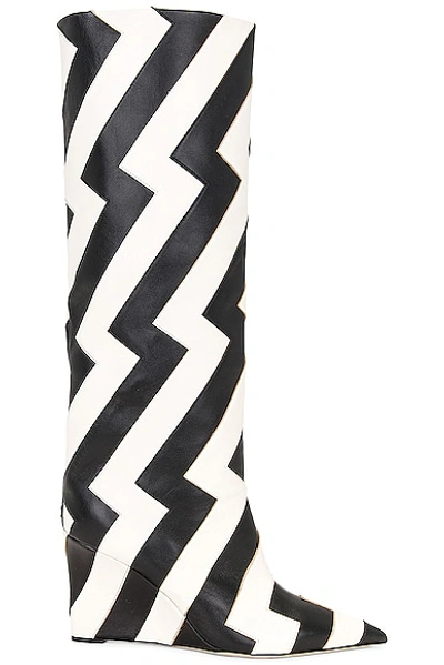 Jimmy Choo Blake 85 Geometric-pattern Leather Wedge Knee-high Boots In Latte/black