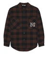 Palm Angels Monogram-print Checked Shirt In Brown
