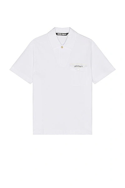 Palm Angels Cotton Polo With Hemline Slits And Ribbed Collar In Bianco