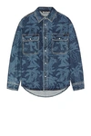 Palm Angels Printed Denim Oversize Shirt In Blue