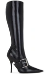 Balenciaga Knife Buckle-detailed Leather Knee Boots In Black & Silver