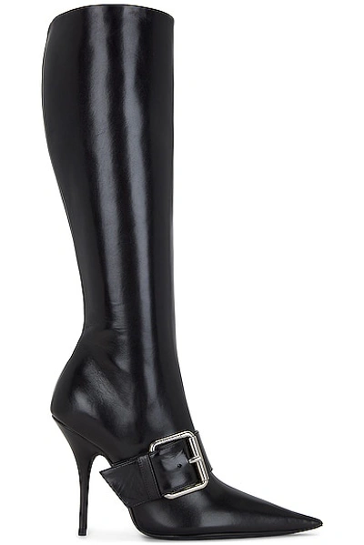 Balenciaga Knife Buckle-detailed Leather Knee Boots In Black