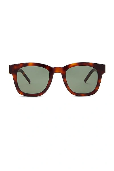 Saint Laurent Rectangular Sunglasses In Havana & Green