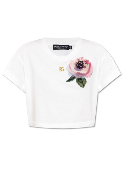Dolce & Gabbana Floral Patch Cropped Jersey T In White