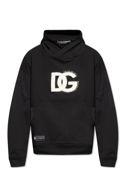Dolce & Gabbana Dg Logo Patch Hoodie In Black