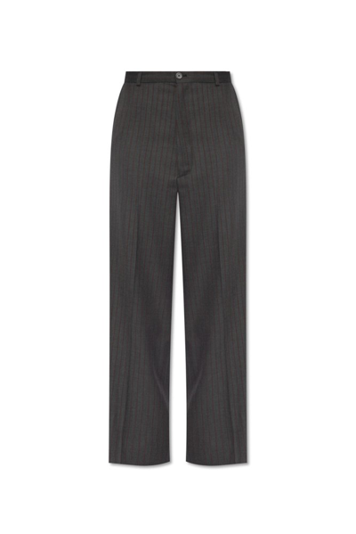 Balenciaga Pinstriped Loose Tailored Trousers In Grey