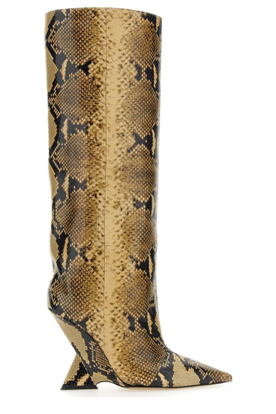 Attico Cheope Snake-effect Leather Knee-high Boots In Sand And Black