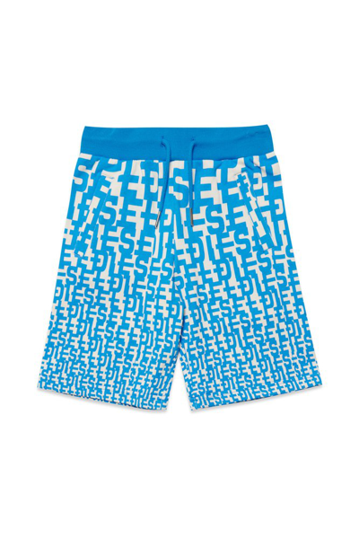 Diesel Kids' Monogram-patterned Cotton Shorts In Blue