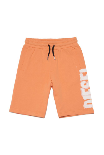 Diesel Kids Pjuste16 Logo Printed Drawstring Shorts In Orange