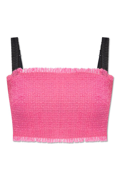Dolce & Gabbana Raschel Tweed Cropped Strap Top In Pink