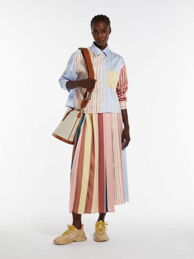 Max Mara Pleated Printed Twill Skirt In Multi
