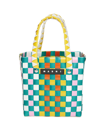 Marni Kids' Mini Market Criss-cross Woven Basket Bag In Buttercup