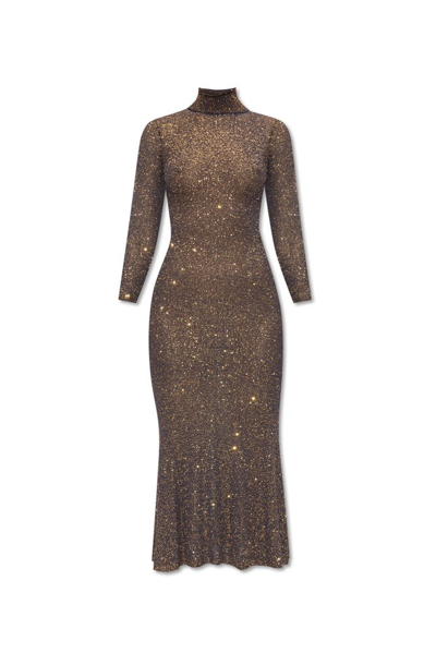 Balenciaga Shiny Viscose Effect Maxi Dress In Brown,gold