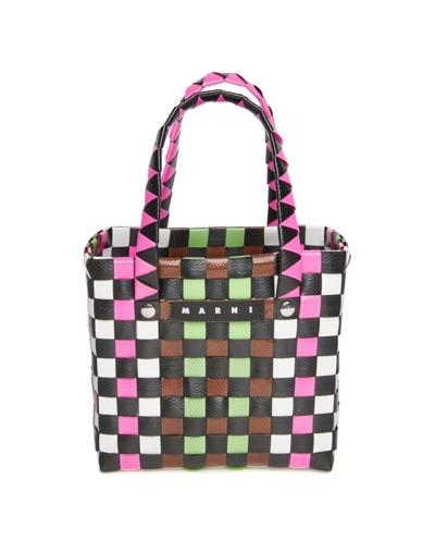 Marni Kids' Mini Market Criss-cross Woven Basket Bag In Multi