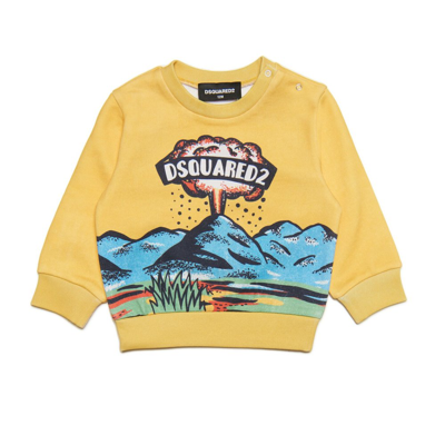 Dsquared2 Kids Logo Printed Crewneck Sweatshirt In Yellow